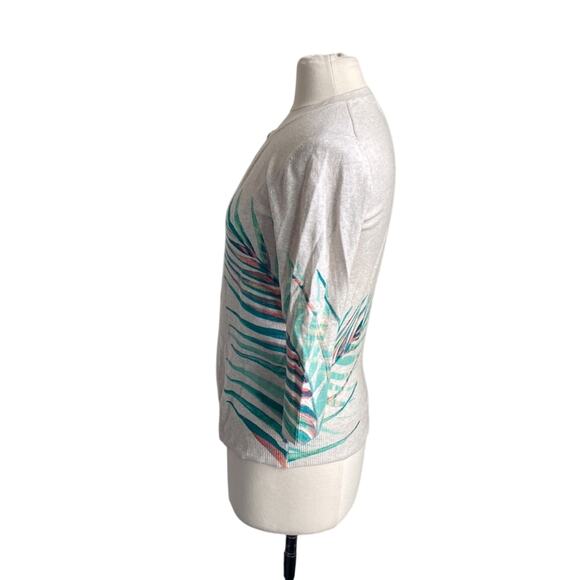 MERONA Cardigan Sweater Womens Sz Small Cream Palm Print Corpcore Classic - Picture 5 of 8